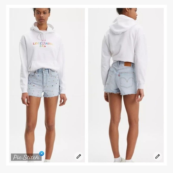 Levi’s Ribcage Studded Denim Shorts - Picture 2 of 8